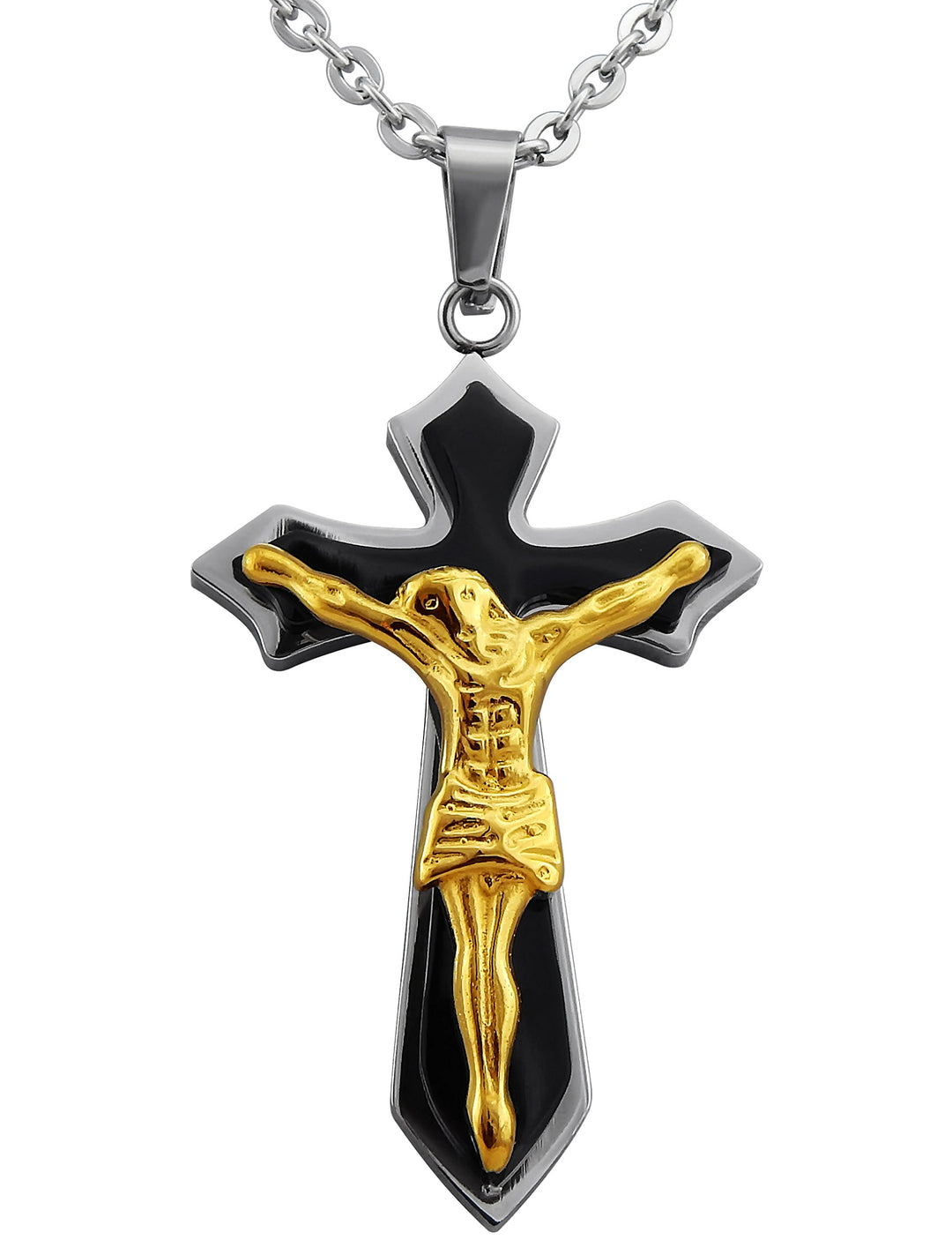 Hanessa Herren-Schmuck Kreuz Halskette Jesus Christ Edelstahl in Gold / Schwarz / Silber Geschenk zu