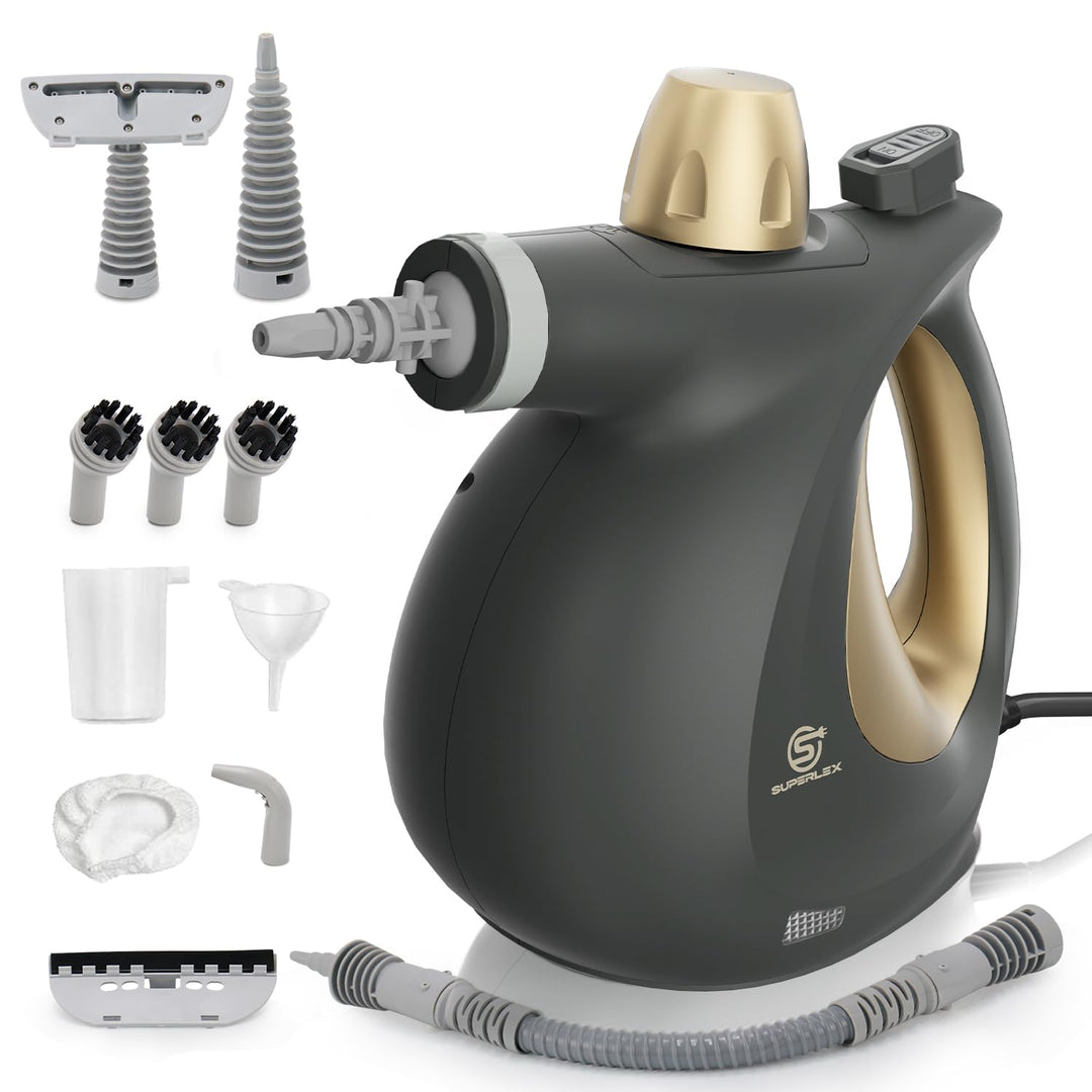 SUPERLEX Dampfreiniger Handgerät 1050W Handdampfreiniger mit 350ML Wassertank 180° Drehbare Düse Hoc