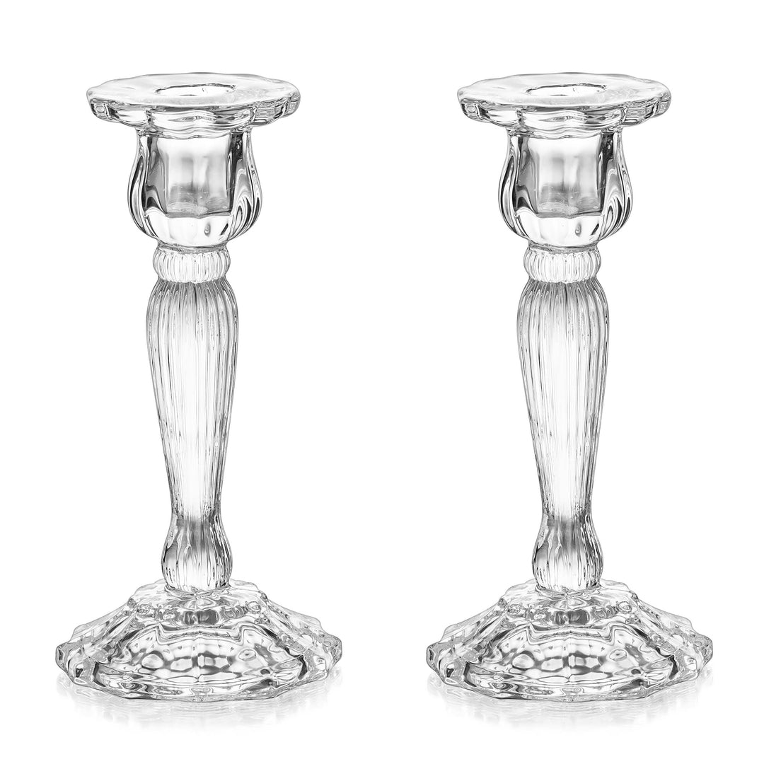 Romadedi Kristall Kerzenständer Stabkerzen Hoch - Set of 2 Kerzenhalter Glas Elegant für Stabkerze K