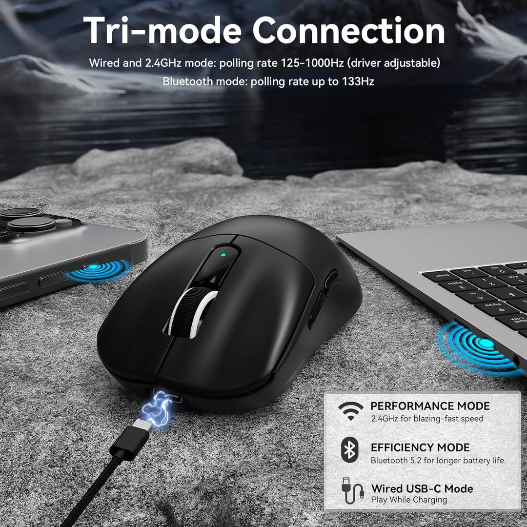 MAMBASNAKE M3 39g SUPERLEICHTE Kabellose Gaming-Maus mit Spiralkabel, PixArt PAW3395PRO-Sensor, Bis