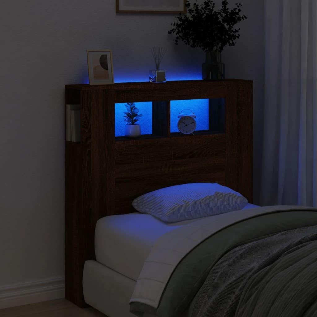 vidaXL LED Kopfteil, Bettkopfteil mit LED-Leuchten, Betthaupt mit Ablagen, Bettzubehör Schlafzimmer,