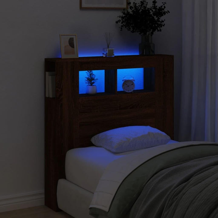 vidaXL LED Kopfteil, Bettkopfteil mit LED-Leuchten, Betthaupt mit Ablagen, Bettzubehör Schlafzimmer,