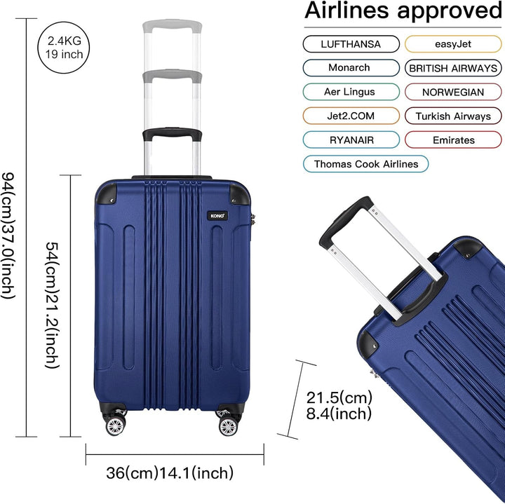 KONO Hartschale Gepäck Leichten ABS Reisekoffer Rollenkoffer 4 Rollen Dunkelblau M(55cm - 33L), Dunk