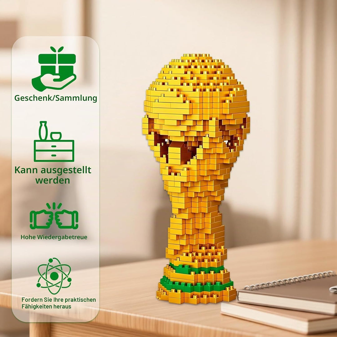 Fussball Bausteine Set, 500 Teile 3D Miniatur Fussball Bildungsspielzeug, Fussball-Champion-Trophäe