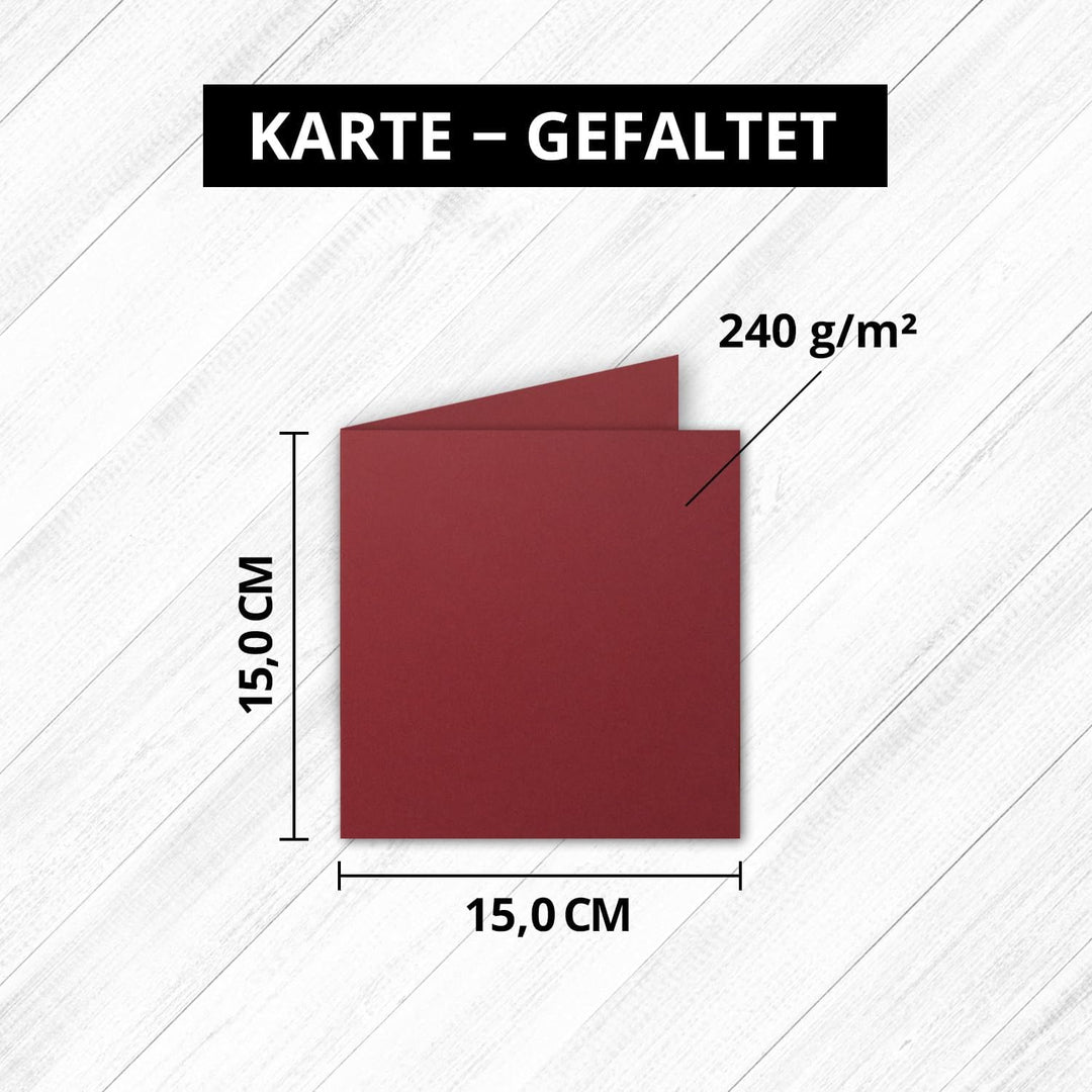 Quadratische Falt-Karten 15 x 15 cm - Dunkelrot - 700 Stück - formstabil - für Drucker geeignet - fü