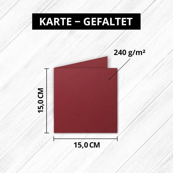 Quadratische Falt-Karten 15 x 15 cm - Dunkelrot - 700 Stück - formstabil - für Drucker geeignet - fü