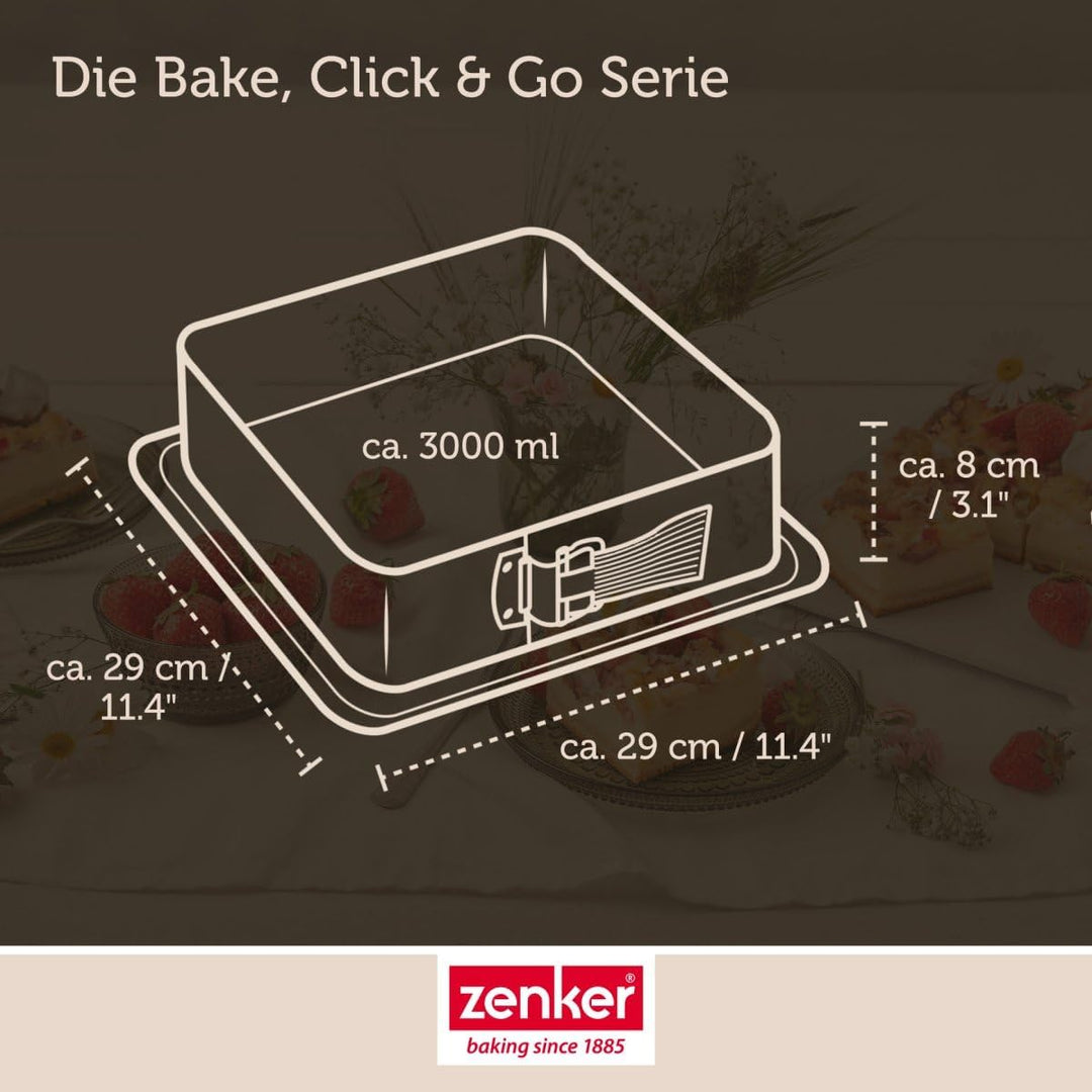 Zenker Bake, Click & Go Quadratische Springform – 24 x 24 x 8 cm – Backform mit separat erhältlichem