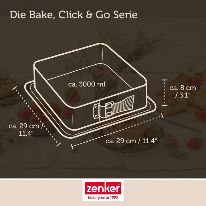 Zenker Bake, Click & Go Quadratische Springform – 24 x 24 x 8 cm – Backform mit separat erhältlichem