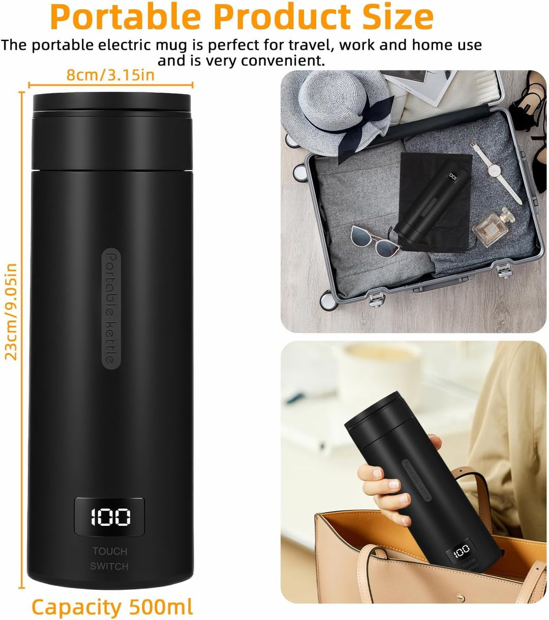 380ML Kleiner Tragbarer Wasserkocher, 3 in 1 Mini Elektrische Wassertasse mit Temperatureinstellung,