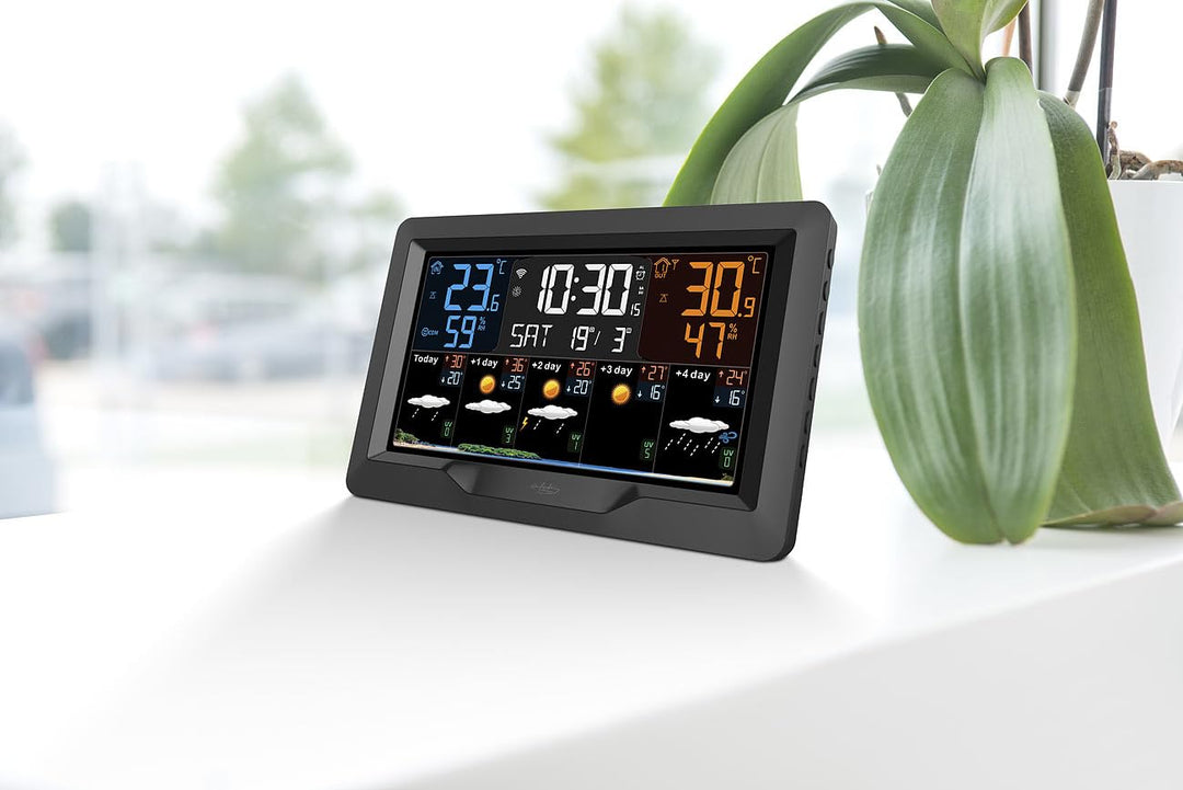 infactory Funkwetterstation: Internet-Funk-Wetterstation, UV-Index- & Wettertrend, Aussensensor, App