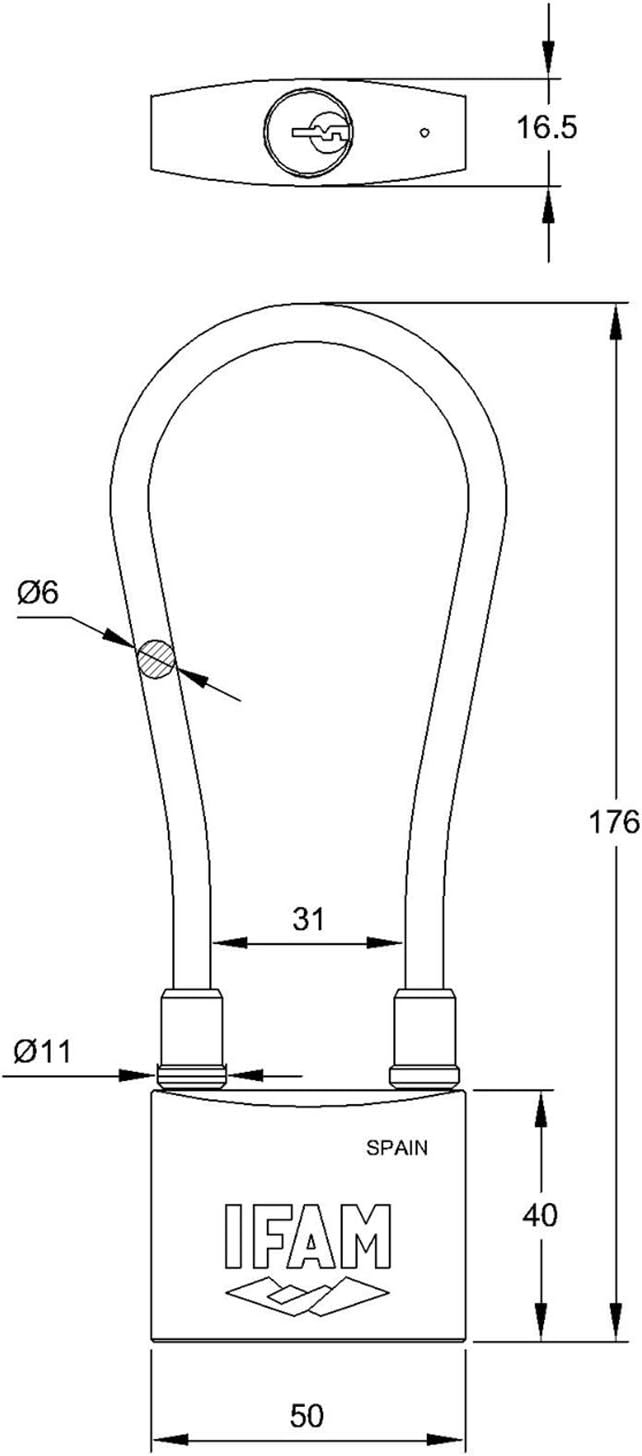 IFAM| Edelstahl Kabelvorhängeschloss| Durchmesser 6mm| Messing| Edelstahl| Hohe Sicherheit und Wette