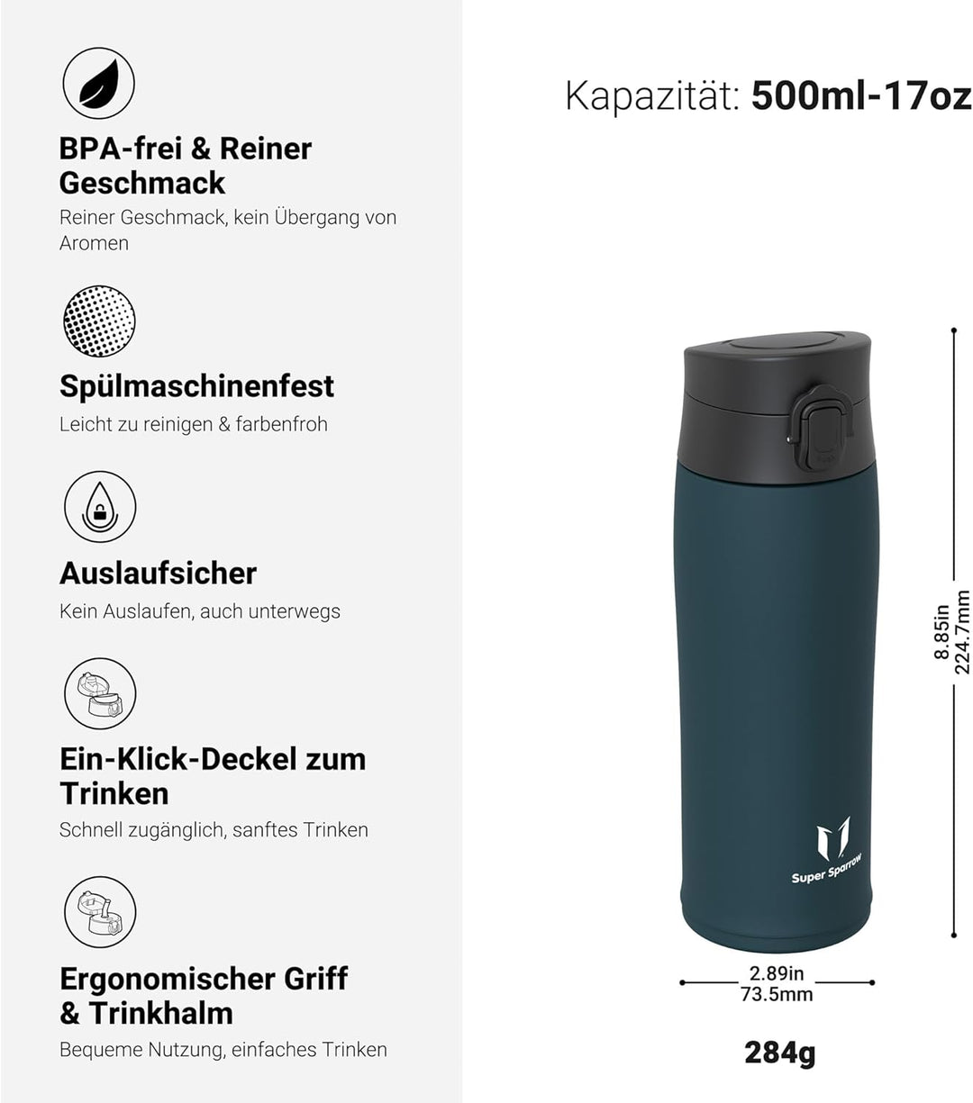 Super Sparrow Trinkflasche Edelstahl - Thermobecher - 350ml, 500ml, 750ml, 950ml - BPA-Frei Thermosf