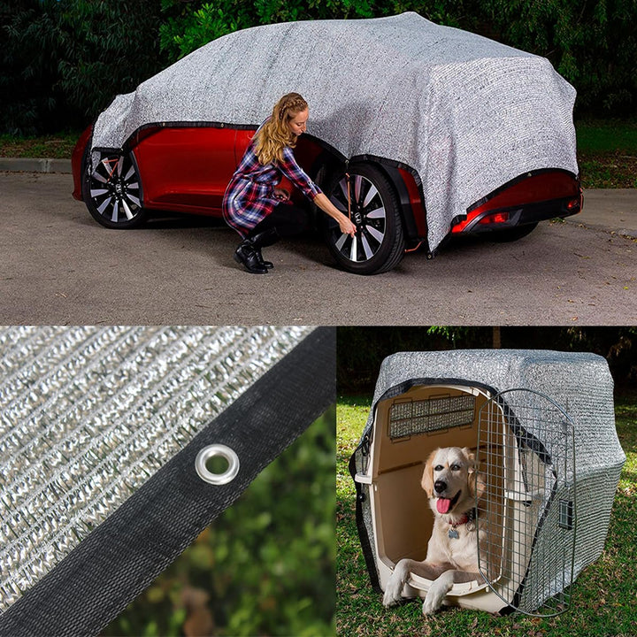 Schattennetz Auto für Hunde, 3 x 2 m, Aluminium-Netz, 85% Hitzeschutzhaube, UV-reflektierender Schut