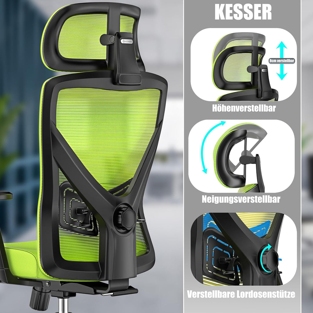 KESSER® Bürostuhl Ergonomisch mit verstellbaren Armlehnen | Drehstuhl mit Lendenwirbelstütze Rückens