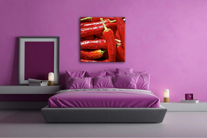 extrem scharfe Peperoni Format: 70x70 als Leinwandbild, Motiv fertig gerahmt auf Echtholzrahmen, Hoc
