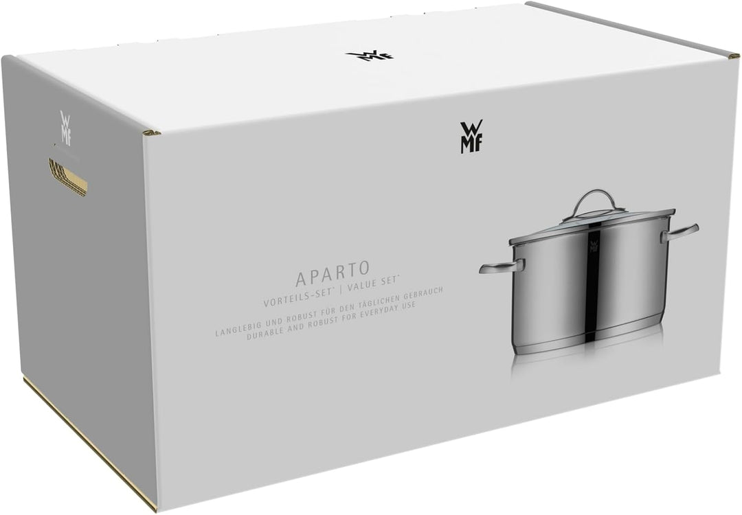 WMF Aparto Vorteils Topfset Induktion 6-teilig, Kochtopf Set mit Glasdeckel, Cromargan Edelstahl pol
