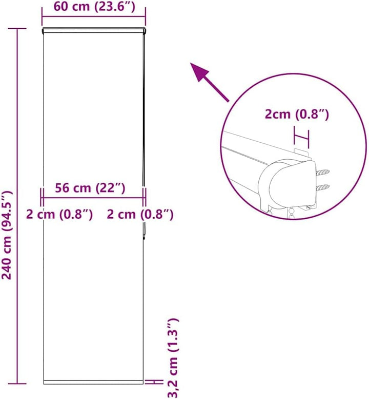vidaXL Duschrollo mit Kassette 60x240 cm Stoffbreite 56 cm, Duschvorhang, Badewannenvorhang, Seitenz