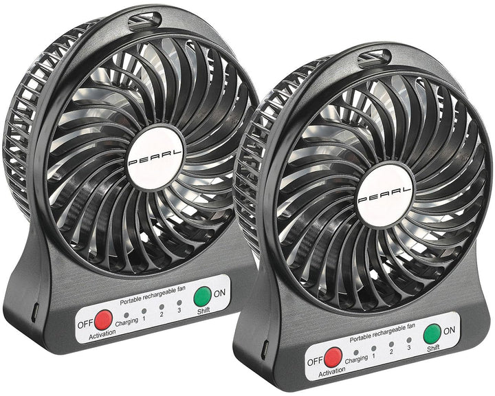 PEARL Tischventilator Akku: 2er-Set 2in1 Akku-Tisch-Ventilator mit LED-Leuchte, 1.300 mAh (Kfz Venti