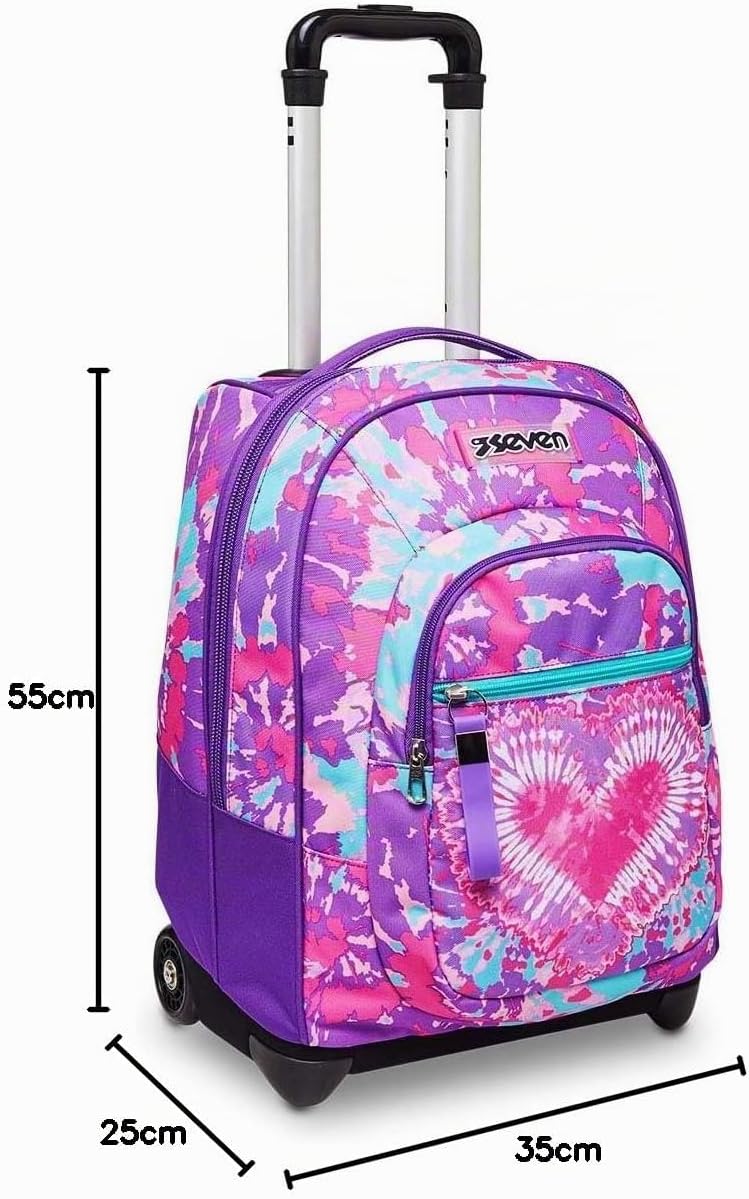 Seven Trolley TRENDY HEART GIRL, 2 in 1, Schulranzen mit Rollen, Rucksack mit Trolleyfunktion für Ki