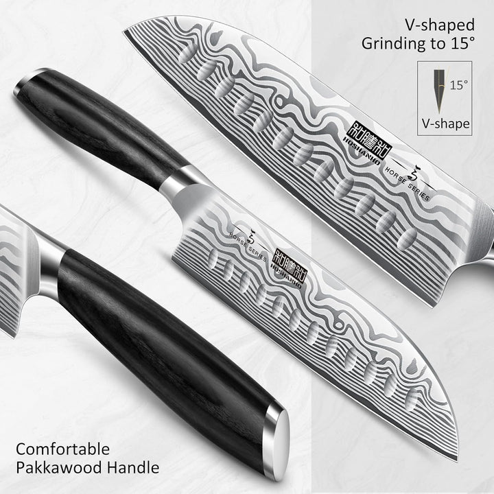 HOSHANHO 18 cm Santokumesser, Ultrascharfes Japanisches Küchenmesser aus Pulverisiertem Kohlenstoffs