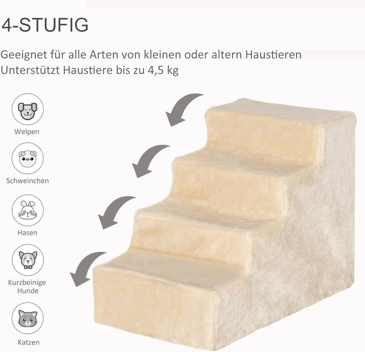 PawHut Hundetreppe 4-stufig, 35 cm Katzentreppe für Bett und Sofa, Haustiertreppe für Hunde und Katz