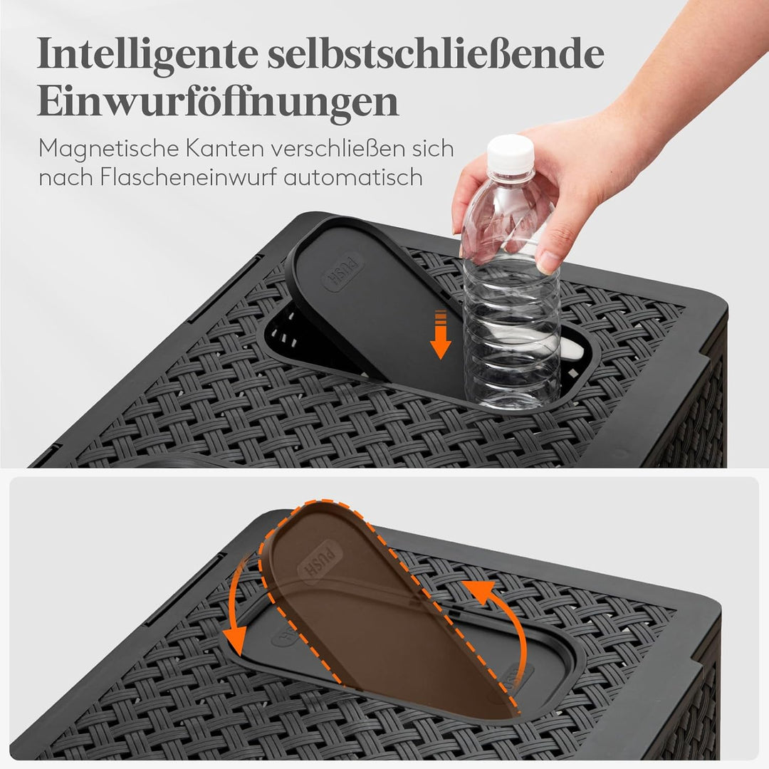 Lifewit 110L Pfandflaschen Sammelbehälter 2 Fächer mit Deckel und Flaschentasche, Flaschensammler Le
