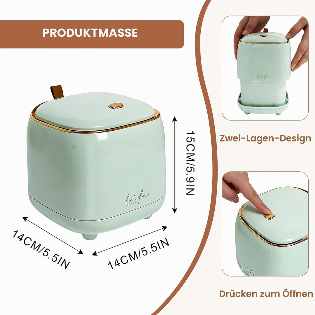 Desktop Mini Mülleimer mit Druckdeckel, tragbarer Tischabfalleimer für Zuhause und Büro, Hellgrün, 1