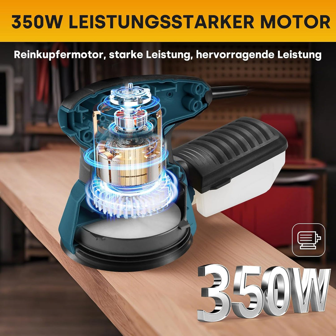 Enventor Exzenterschleifer 125mm, 350W Schleifmaschine 6000-13000 OPM, 6 Gänge, Multischleifer mit A