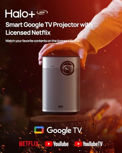 XGIMI Halo+ GTV 1080P Tragbarer Beamer mit Mehrwinkelständer, Google TV mit lizenziertem Netflix, 70