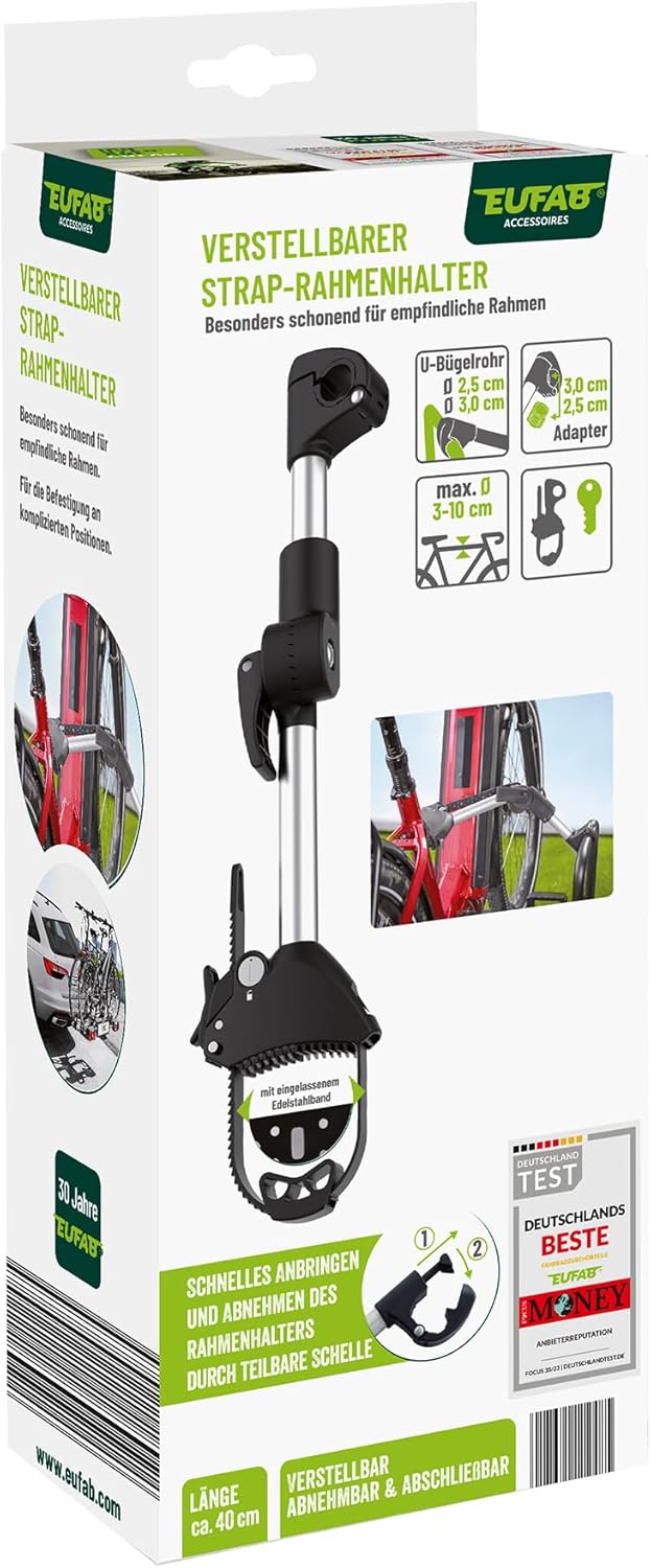 EUFAB 11248 Verstellbarer Strap-Rahmenhalter 40cm, Schwarz/Silber