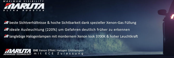 MARUTA H7 55W ULTRA BOOSTER - Maximale Sichtbarkeit 220% | Xenon Lampen 3800K Halogenlampen | ECE Pr