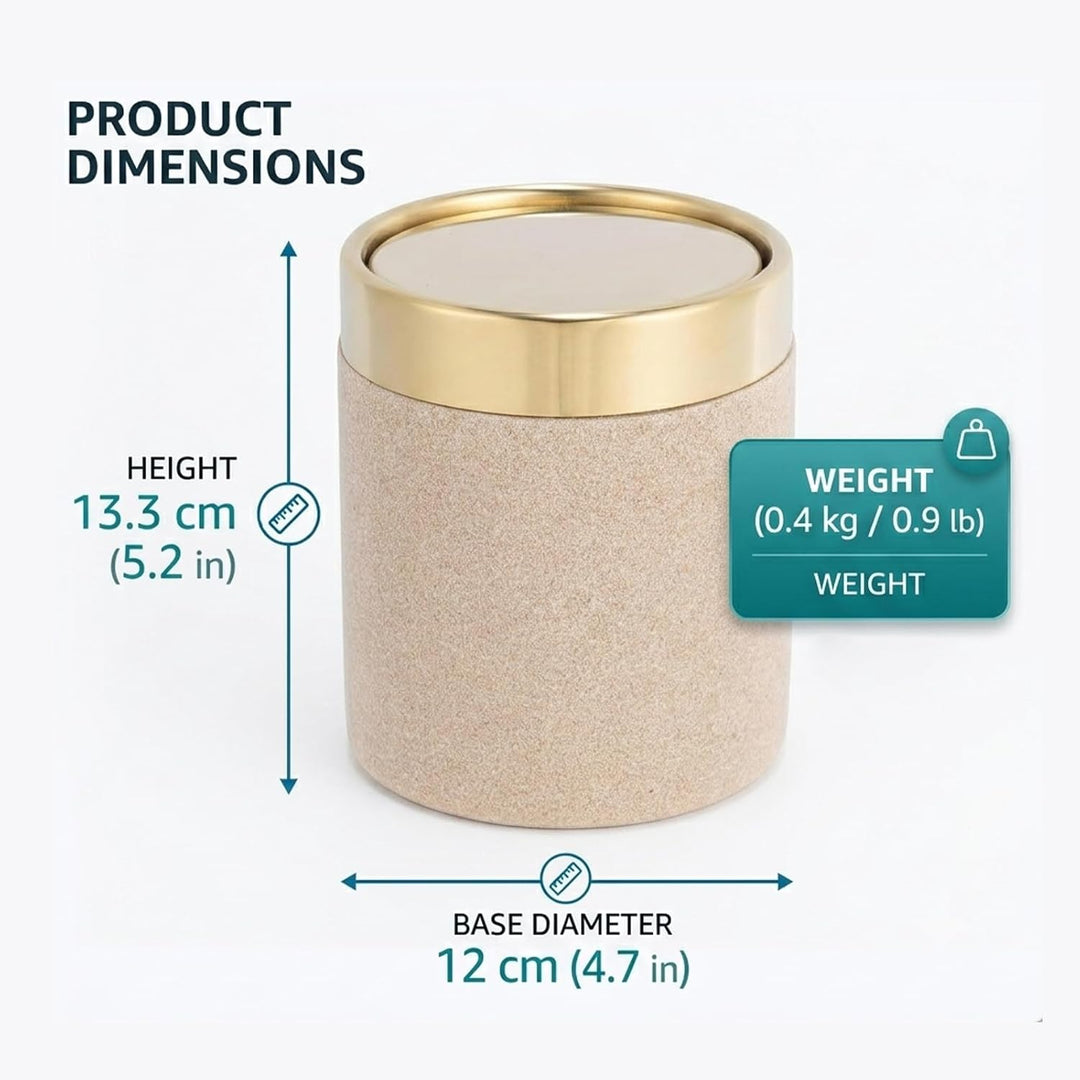 Mini Maifan-Stein Mülleimer mit Deckel 1,3 L Gold Optik, Badezimmer 
