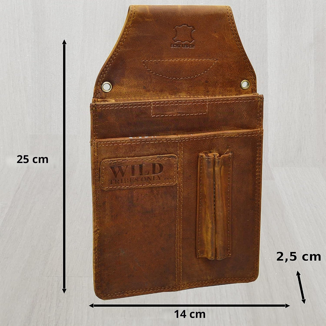 flevado Kellner Wild Leder Set Geldbörse und Kellnertasche Gastro Set Unisex Braun Stufenbörse