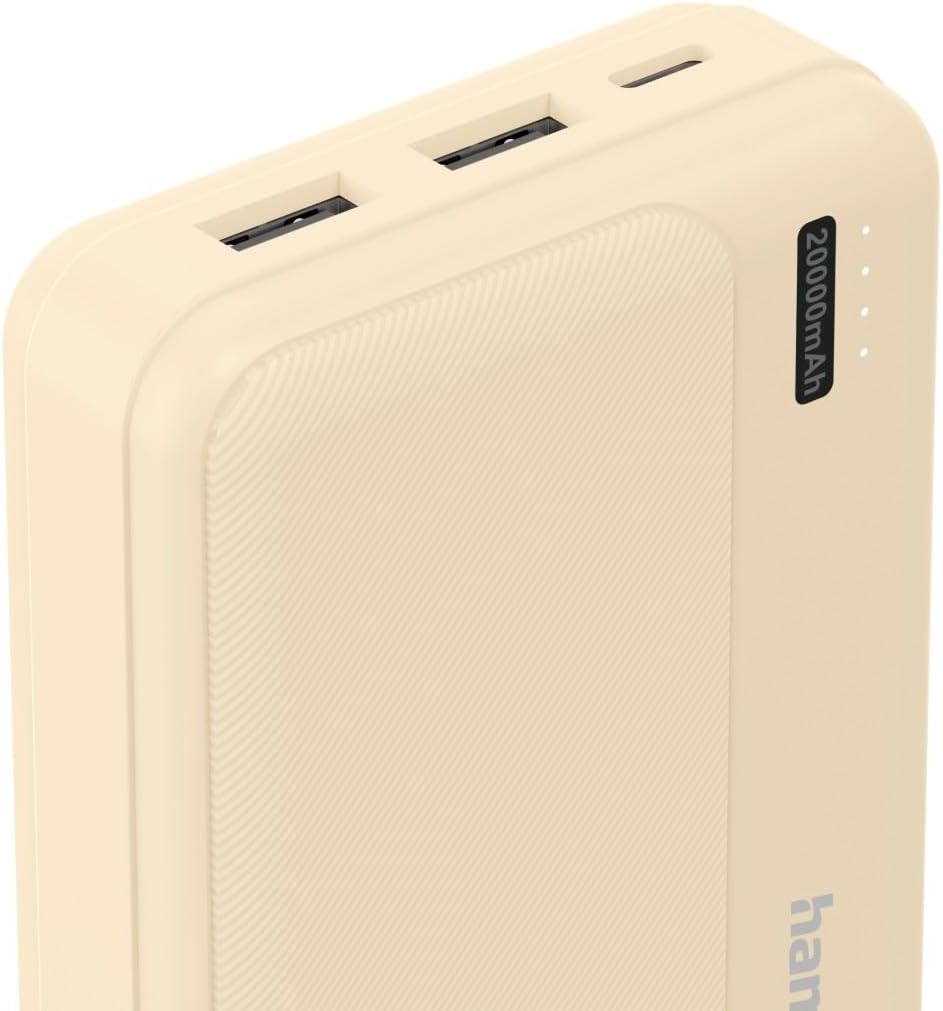 Hama Powerbank „Pocket 20“, 20.000 mAh, 2X USB-A, USB-C, externer Akku für Smartphone, Tablet &amp; Kopf