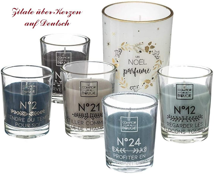 Origineller Adventskalender 2022 mit 25 Duftkerzen im Glas mit Spruch - Adventskalender kerzen - Deu