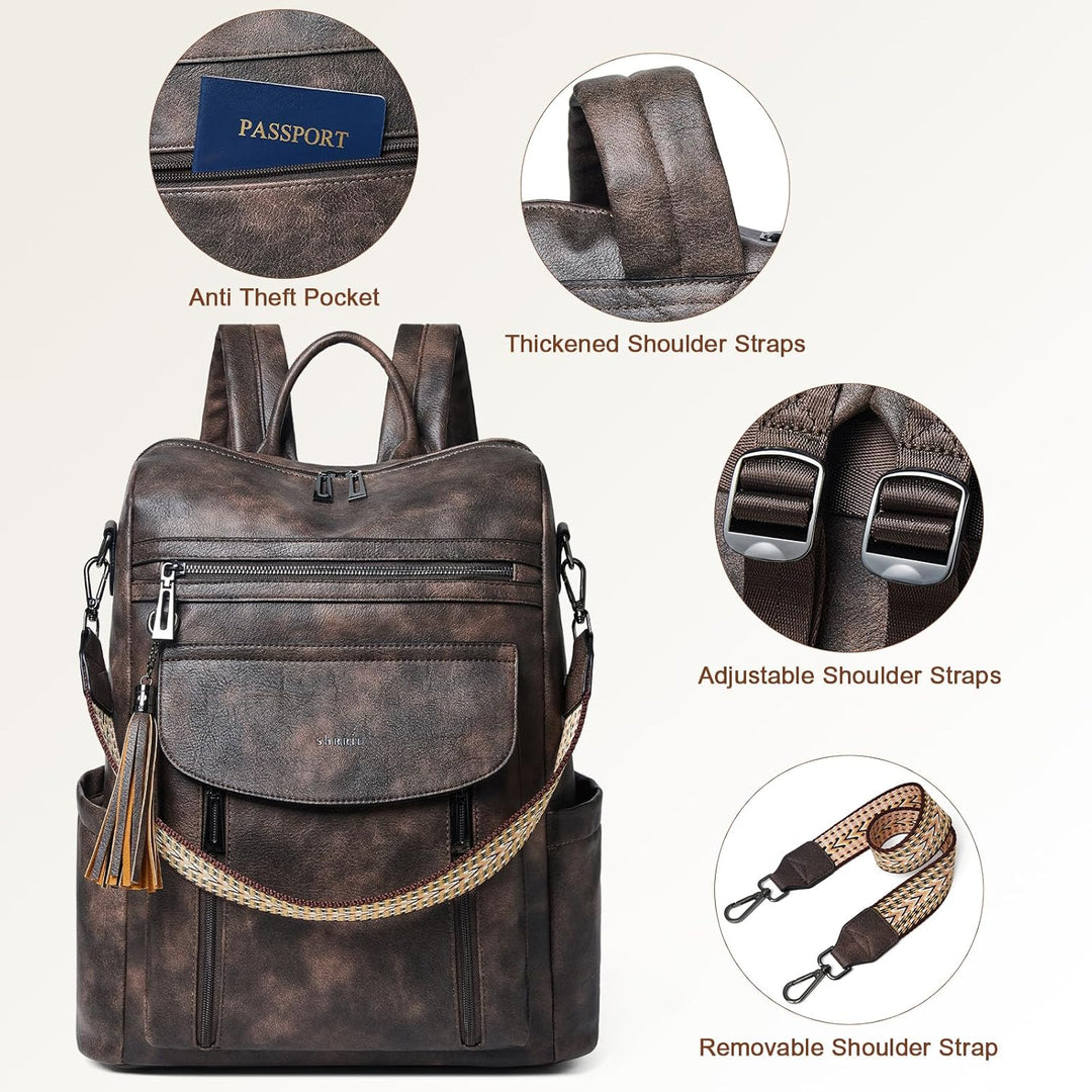Shrrie Laptop-Rucksack für Damen, 15,6 Zoll Reise-Rucksack aus Leder, Handgepäck-Rucksack Computerta