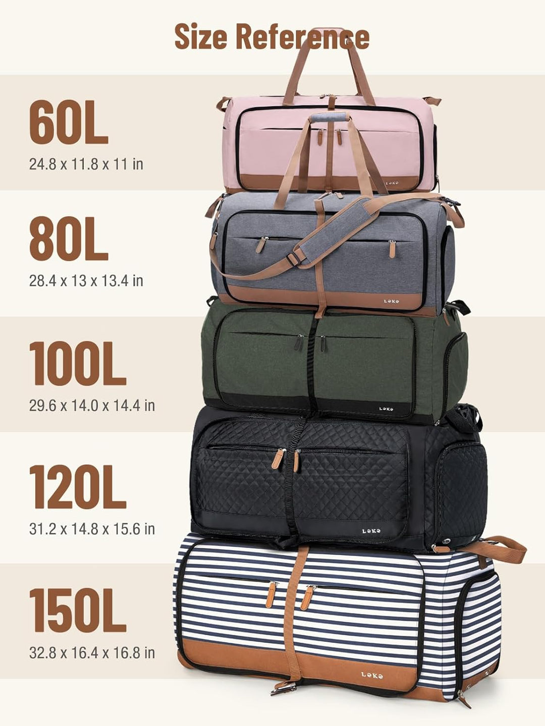 Reisetasche Damen Grosse 80L mit Schuhfach, Lekesky Faltbare Reisetasche Kliniktasche Weekender Dame