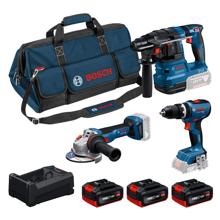 Bosch PRO 18V System Combo-Kit: GSB 18V-65, GBH 18V-22, GWS 18V-11, 3x GBA 5.0Ah, GAL 12V/18V-80, M-