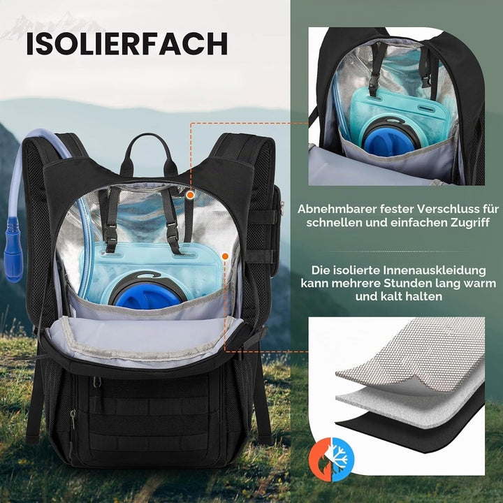 RAINSMORE Wanderrucksack 18L mit 2L Blase &amp; Regenschutz | Leichter Trinkrucksack für Laufen, Radfahr