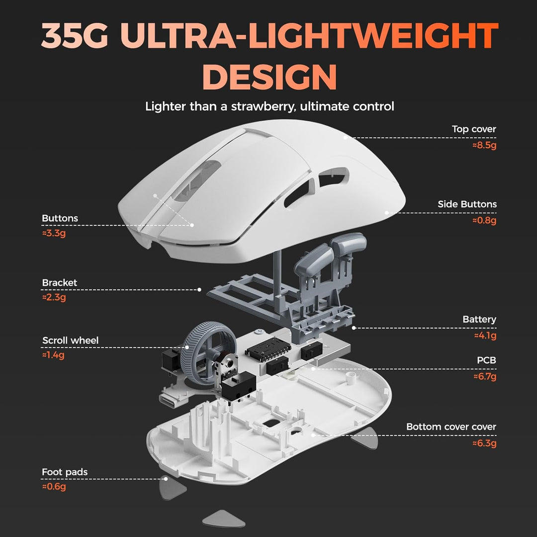 DAREU A950 Wing Wireless Gaming Mouse, Ultraleicht 35 g, Dual Polling Rate 8000 Hz, 30 000 DPI Optis