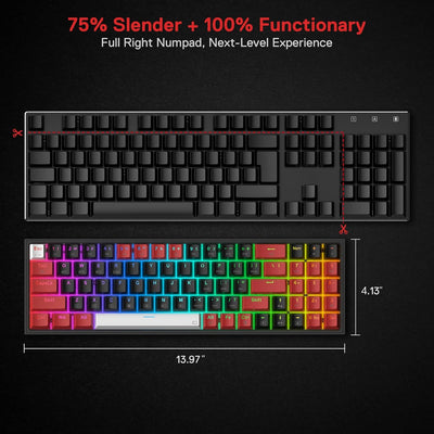 Redragon K628 Pro 75% Kabellose RGB-Gaming-Tastatur mit 3 Modi, 78 Tasten, Hot-swap-fähige Kompakte