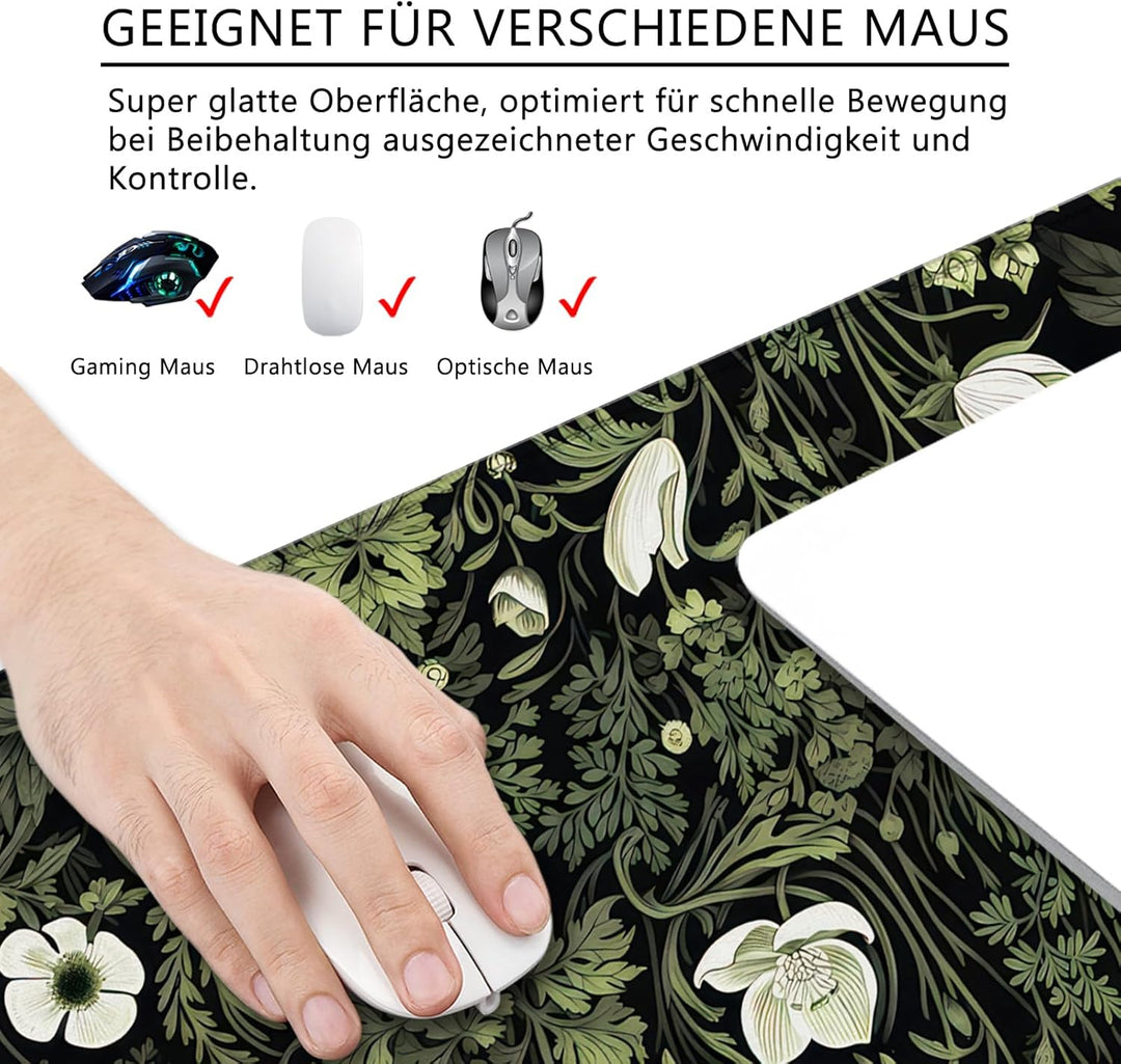 Mauspad Blumen Schreibtischunterlage Schwarz 80x30cm Mousepad XL Gross Mauspad, Computer PC Tastatur