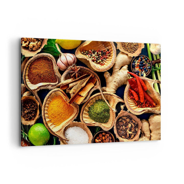 Bilder auf Leinwand 100x70cm Leinwandbild Küche Essen Kräuter Gewürze Gross Wanddeko Bild Schlafzimm