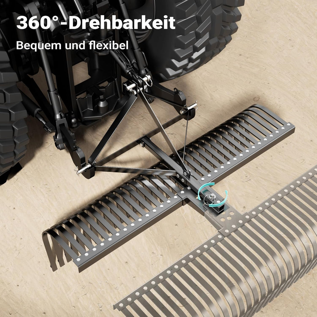 Wiltec Rasentraktor Heuharke mit 152 cm Arbeitsbreite, Heurechen mit 32 Harkenzinken, Rechen mit 3-P