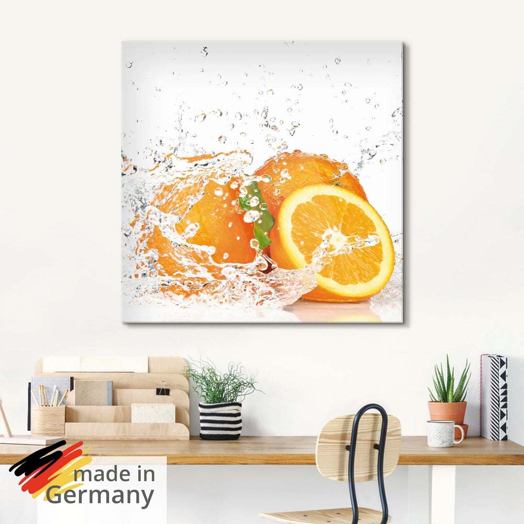 ARTland Glasbilder Wandbild Glas Bild einteilig 60x30 cm Querformat Früchte im Wasser Obst Orange Fr
