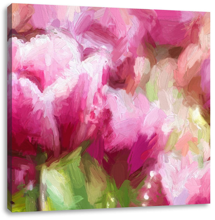 Pixxprint Tulpen mit Morgentau als Leinwandbild Quadratisch/Grösse: 70x70 / Wandbild/Kunstdruck/fert