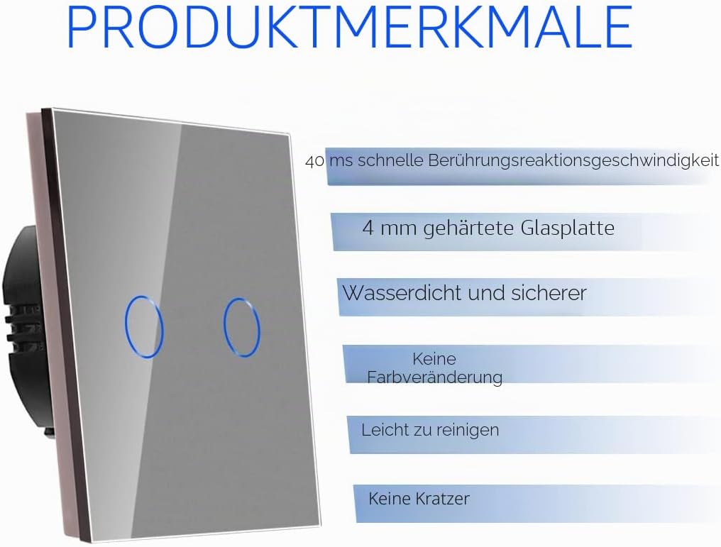 2er-Pack CNBINGO Wechselschalter unterputz - Touch Lichtschalter zweifach - Wandschalter Grau - Berü