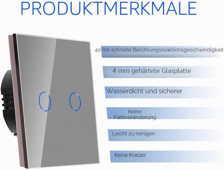 2er-Pack CNBINGO Wechselschalter unterputz - Touch Lichtschalter zweifach - Wandschalter Grau - Berü