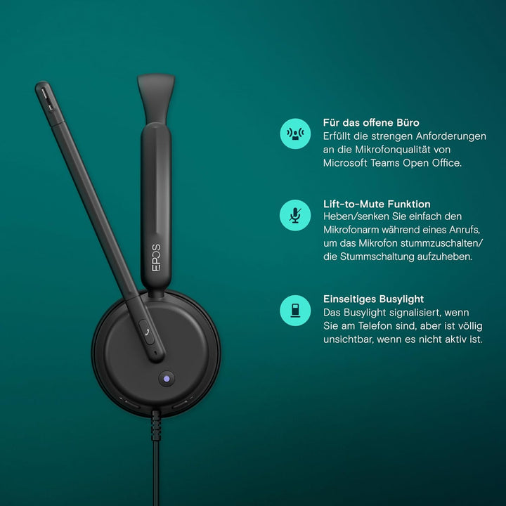 EPOS Impact 460T - Doppelseitiges On Ear USB C & USB A kabelgebundenes Headset mit dualem Noise-Canc