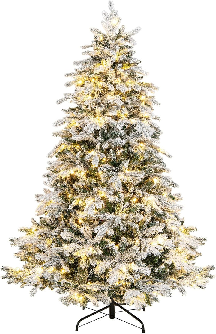 COSTWAY 180 cm Künstlicher Weihnachtsbaum mit Beleuchtung und Schnee, Tannenbaum mit 260 warmweissen